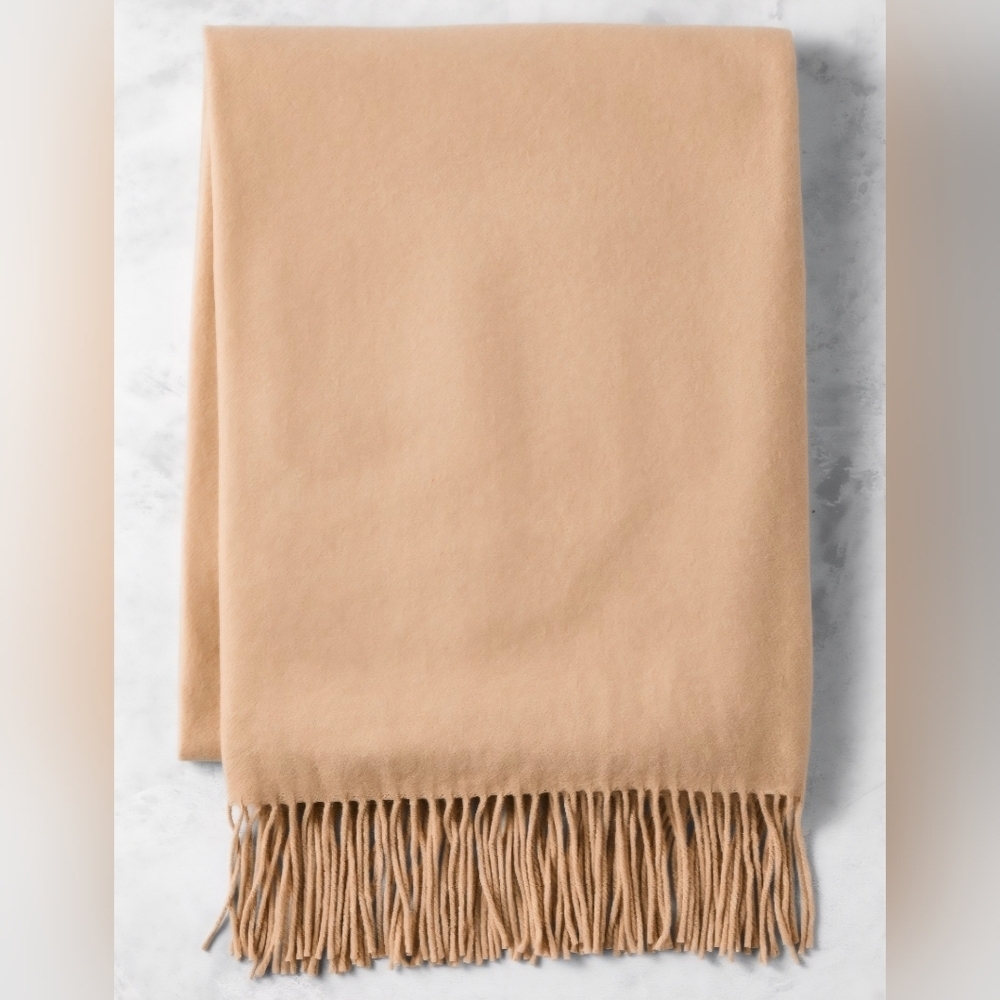 European Solid Cashmere Throw, Size 51" x 65", Cream, Retail Price $319.00 USD